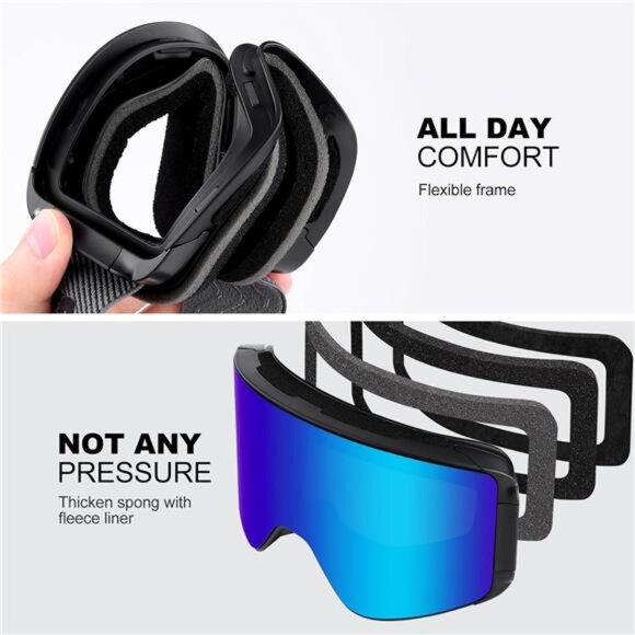 Ski Goggles Frameless Snowboard Snow Goggles Anti Fog UV Protection Detachable L - Picture 5 of 7